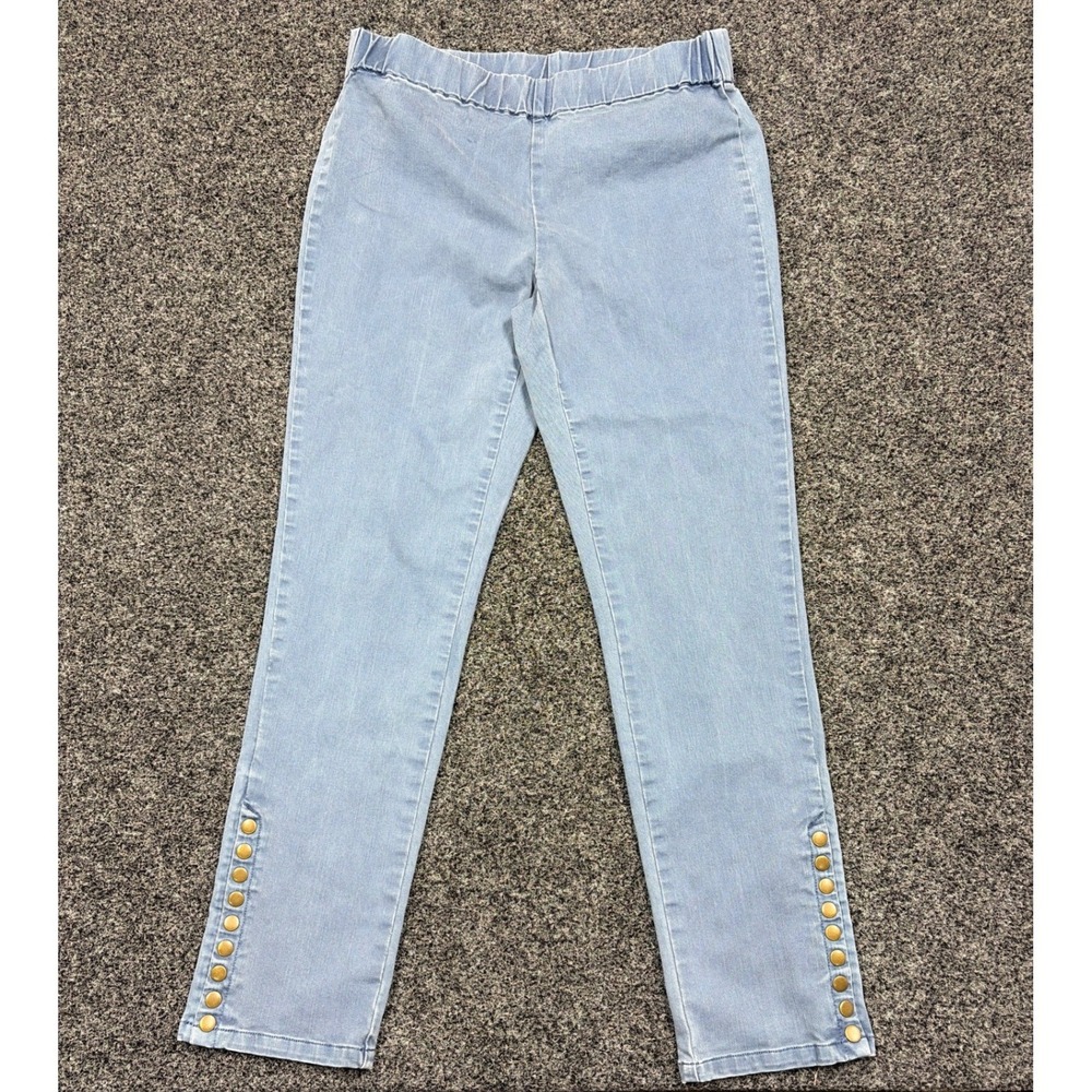 Soft Surroundings Jeans Womens M Blue Pull On Snap Ankle Denim Leggings Jeggings